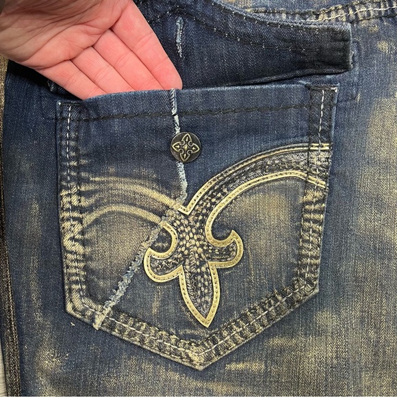 Rock Revival Gold Foiled Ayaan Biker Jeans Size 40 - Picture 3 of 16